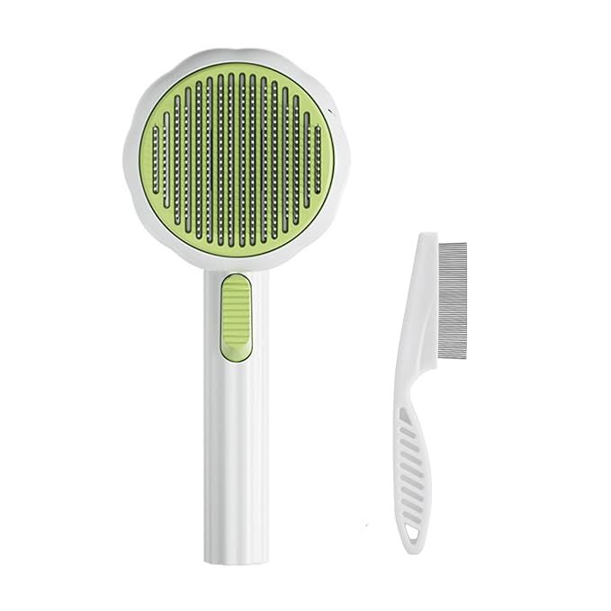 Pet Grooming Tool - Brush with Release Button for Detangling Long and Short Hair, Removing Fur Knots, Shedding, and Fleas on Dogs and Cats