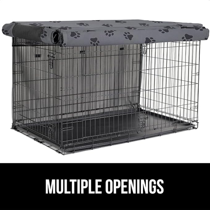 GORILLA GRIP Dog Crate Covers compatible with Amazon Basics Dog Crates, All Sides Open, Privacy Cover Fits 30" Wire Kennel, Breathable Mesh Windows, Light Reducing Puppy Training Cage Topper, Gray Paw