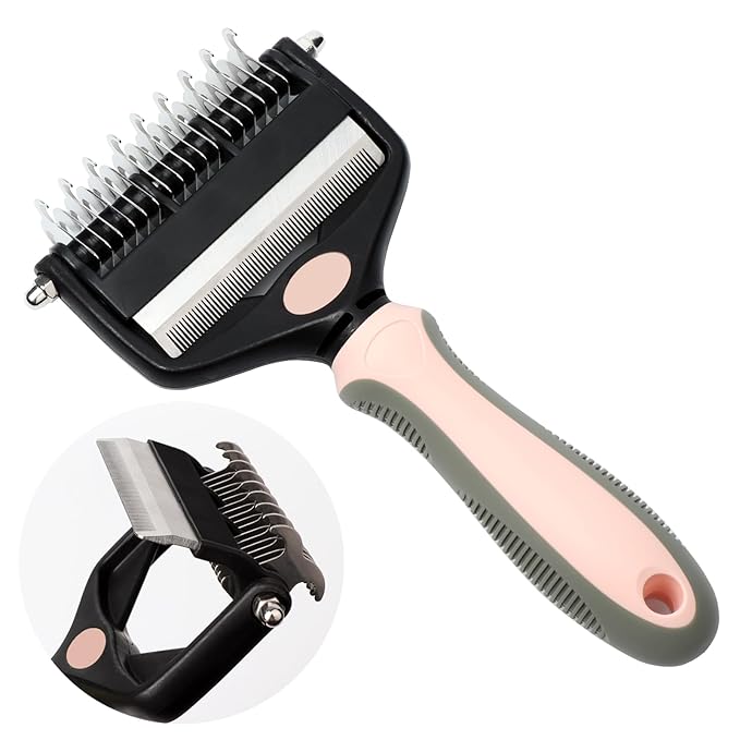 Pt brush for shedding,Dematting comb for Dogs, Cat deshedding Brush, Dog Grooming Rakes for long haired Dogs-Double Sided Shedding,Pet undercoat brushes Reduce Shedding by 95% (Pink)