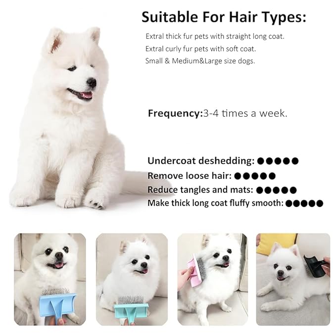 Slicker Brush for Poodles and Goldendoodles - Curved Brush for Thick, Fluffy, Shedding Fur on Dogs and Cats - Soft, Gentle Pins for Grooming (Blue)
