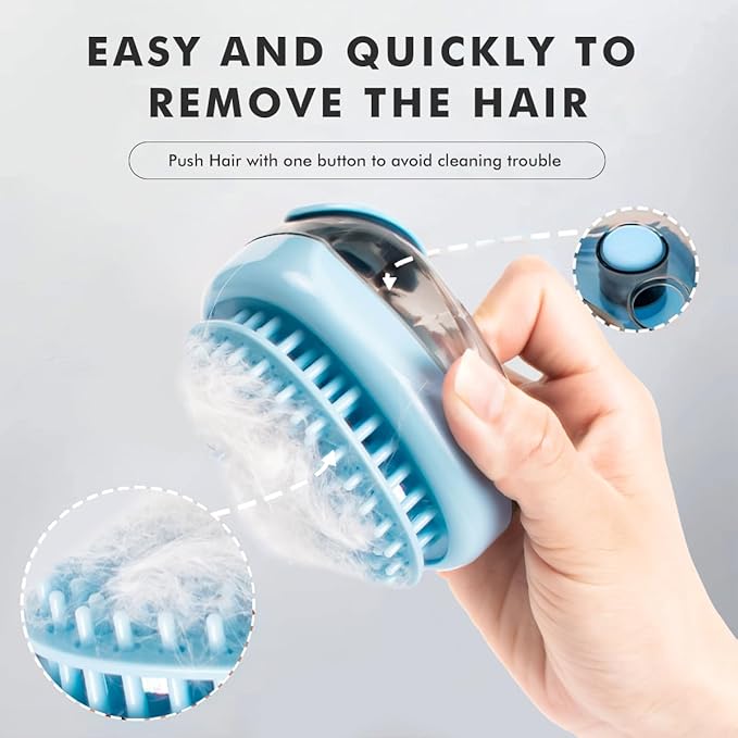 Pet Bath Scrubber with Shampoo Dispenser – Washing & Grooming Tool for Cats and Dogs, Removes Loose Fur for Long/Short Hair (Blue)