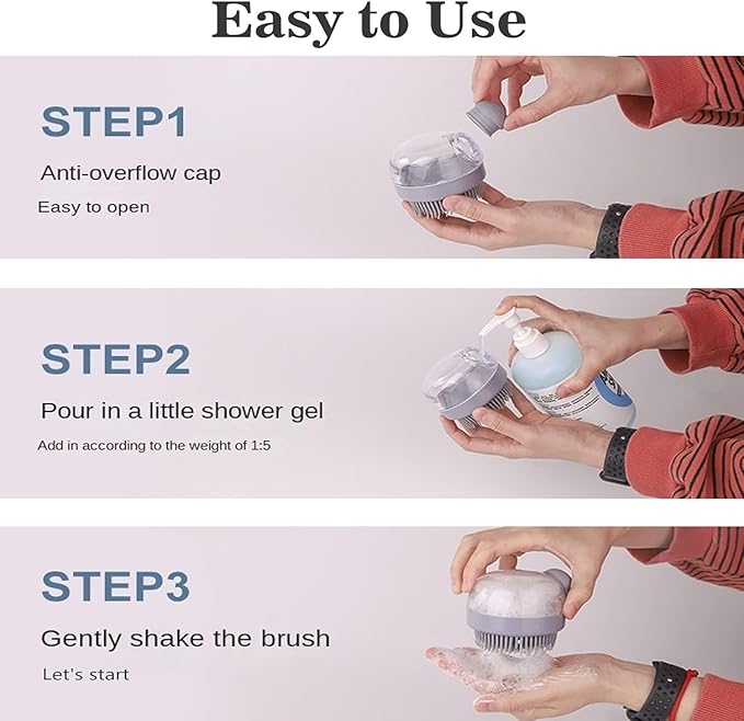 Dog Bath Brush Pet Shampoo Brush Silicone Puppy Brush Dog Shower Brush with Soap Dispenser Grooming Shower Brush (Grey)