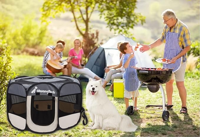 Foldable Pet Dog Playpen, Pop Up Portable Cat Playpen, Indoor/Outdoor for Kitten Puppy Play Pen, Cats Crate Cage Tent with Carrying Bag, 600D Oxford (Grey + Beige, Small (26"x26"x18"), 8)