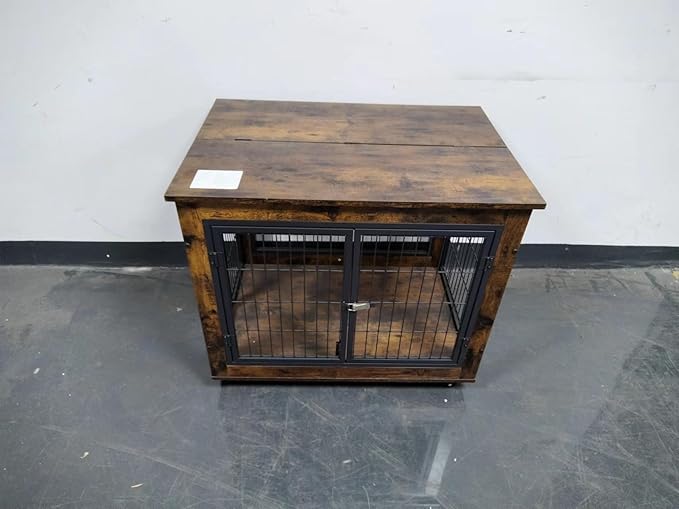 Furniture Style Dog Crate Side Table on Wheels,Decorative Pet House Heavy Duty Kennel with Double Doors and Lift Top,for Small and Medium Dogs,31.50'' W x 22.05'' D x 25'' H,Rustic Brown