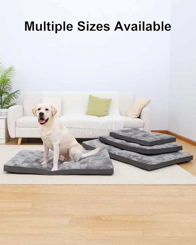 Dog Bed for Crate Washable Dog Beds Large Sized Dog Plush Dog Kennel Pad Pet Sleeping Mat with Anti-Slip Bottom, 35x22 Inch, Grey