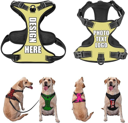 Custom Name Harness for Dog, Customized Pet Harnesses for Large Dogs, Personalized Dog Harness for Small Dog, Custom Pet Vest for Puppy, No Pull Dog Vests Personalization, Khaki, L