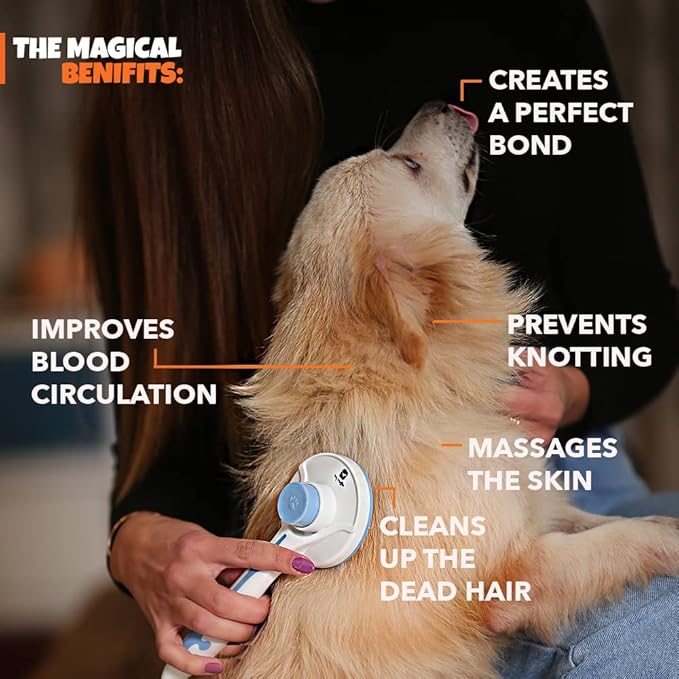 Self Cleaning Cat and Dog Grooming Brush for Mats and Tangled Hair, Soft Bent Needles for Pet Massage, Skin Friendly, Shedding Brush for sensitive Medium and Short Hair, Cepillo Para Gatos