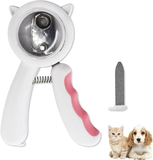 WishLotus Pet Nail Clippers, Anti-Slip and Splash Dogs Nail Clipper with Clear Baffle and Hide Nail File Cat Claw Clippers Grooming Tool Accessories for Small Animals Nail Trimming (Pink)