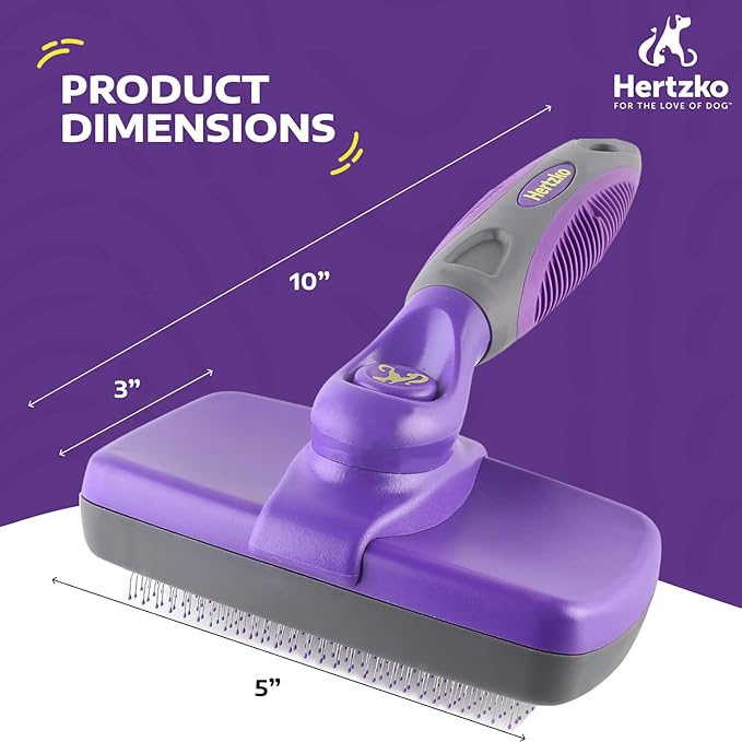 Hertzko Dog Brush - Self-Cleaning Slicker Brush for Dogs and Cats - Gently Removes Loose Hair, Tangles, and Dirt - Regular Size Grooming Brush for Sensitive Skin, Suitable for Long or Short Coats