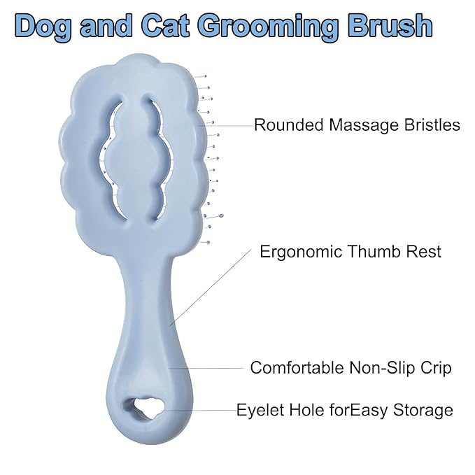 Cloud Shape Small Dog Grooming Brush - Soft Bristle Brush for Gentle Detangling & Massage - Ideal for Maltese, Shih Tzus, Yorkies, and Puppies - Portable & Durable Design, Blue