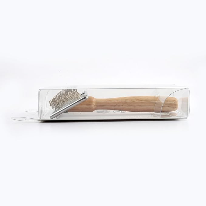Wooden Slicker Brush - Stainless Steel Soft Pins for Pet Grooming (Size M)