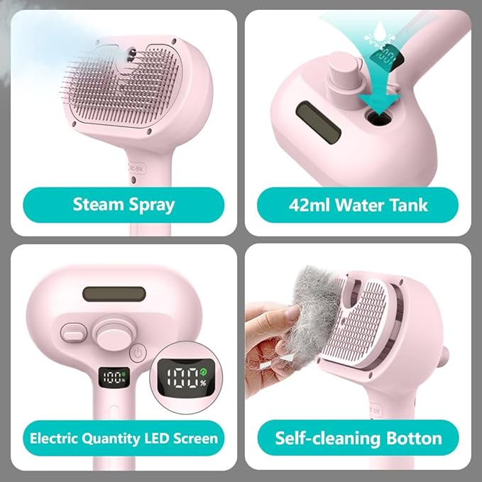 Spray Pet Brush for Shedding, Dog Cat Steam Comb for Pets Grooming with Spray Container EDR Anti-Static Suits for Long&Short Hair Pets