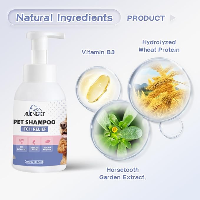 Itch Relief Dog Shampoo - Natural and Gentle Cleanser for Sensitive Skin Cats Available - Pamper Your Pet with Soothing Care - 300ml(10.1 FL.OZ)