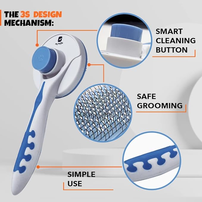 Self Cleaning Cat and Dog Grooming Brush for Mats and Tangled Hair, Soft Bent Needles for Pet Massage, Skin Friendly, Shedding Brush for sensitive Medium and Short Hair, Cepillo Para Gatos