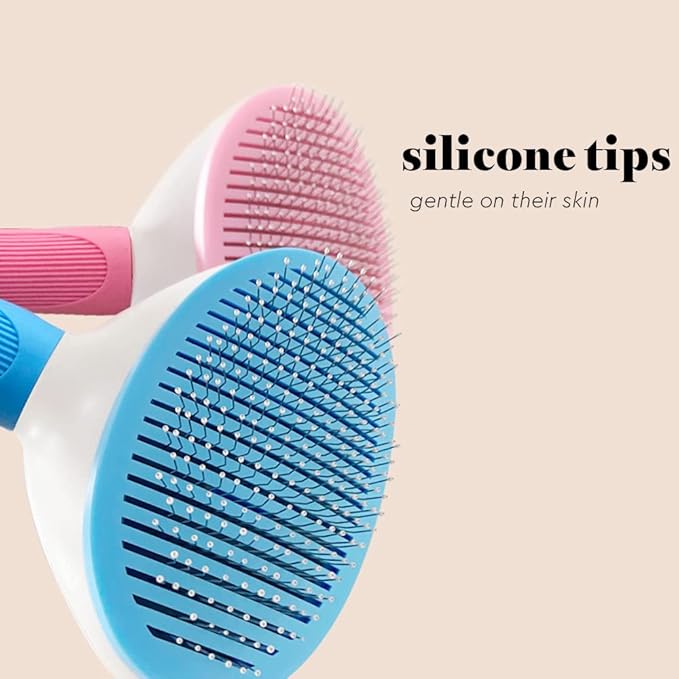 Self Cleaning Bristle Slicker Brush for Dogs Cats, Pets Easy Grooming Brush, Deshedding Massaging Tool, Gray