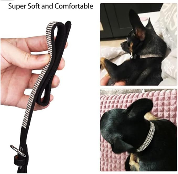 Diamond XS Dog Collar Girl, Bling Dog Collar with Rhinestone Crystal Glitter Female Dog Collars for Puppy XXS XS Small Dogs and Cats, Dark Black, XS