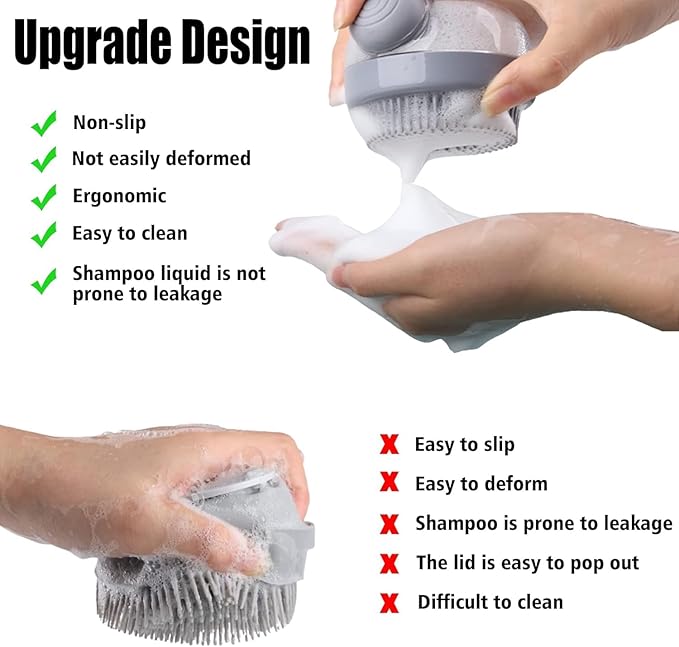 Dog Bath Brush Pet Shampoo Brush Silicone Puppy Brush Dog Shower Brush with Soap Dispenser Grooming Shower Brush (Grey)