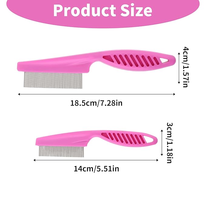 Pet Hair Comb Tear Stain Removal,2 Pack Multifunctional Pets Grooming Comb Kit 2 in 1 Dog Combs Stainless Grooming Massage Dual-Sided Comb for Knots Crust Floating Hair Tangle Fleas(Pink)