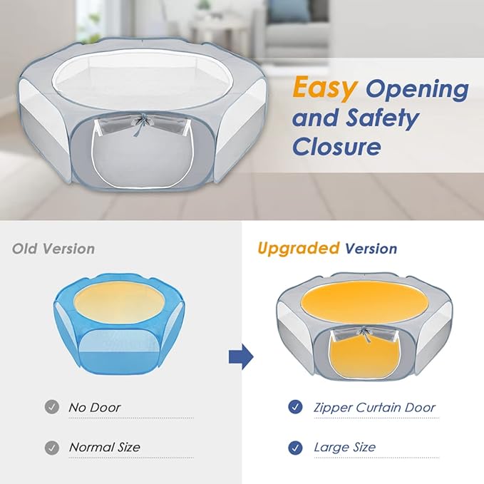 SlowTon Small Animal Playpen Portable - Durable Cat Playpen with Reinforced Mesh, Foldable Pet Playpen Exercise Play Pen with Zipper Top Cover Puppy Fence Kitten Rabbit Ferret Chinchilla (M,Grey)