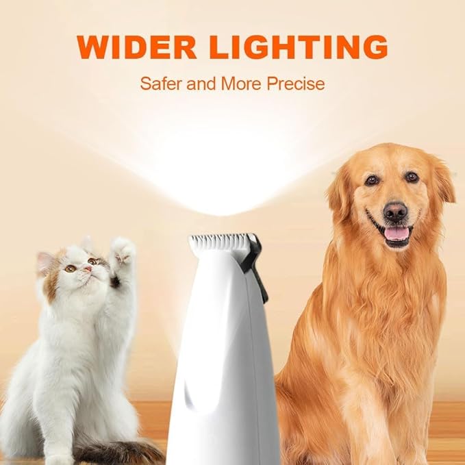 Saffory Electric Paw Trimmer with LED Light - Waterproof, Rechargeable, Low Noise Pet Hair Shaver for Dogs and Cats