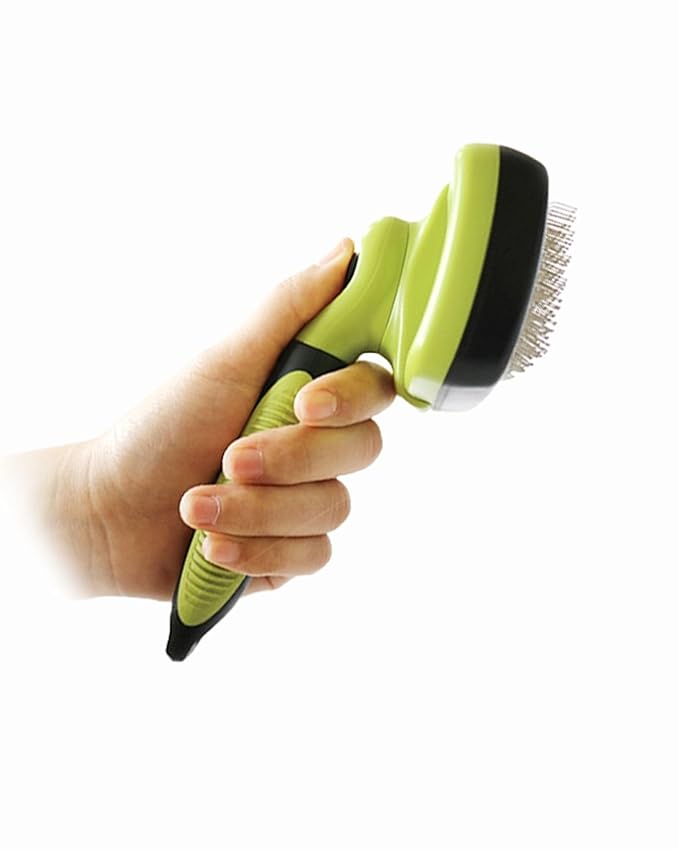 Pet Hair Slicker Brush, Pet Grooming, Smooths Pet Coat, Cat and Dog Slicker Hair Brush, Removes Loose Fur, Ideal for Short to Long Hair, Comfortable Grooming., Regular, Green