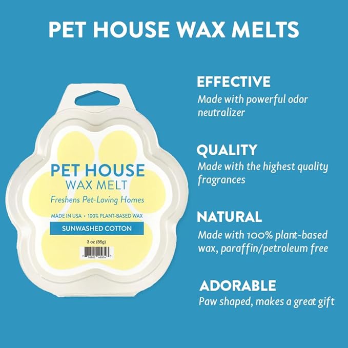One Fur All 100% Natural Soy Wax Melts in 20+ Fragrances, Pack of 2 by Pet House - Long Lasting Pet Odor Eliminating Wax Melts, Non-Toxic Pet Wax Melts, Made in USA (Sunwashed Cotton)