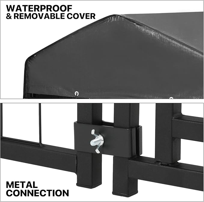 MoNiBloom Outdoor Dog Kennels for Small/Medium Dogs, Weatherproof Dog Pen Run with Cover and Rotating Feeding Door, 4.6ft High Expandable Dog Playpen for Outside Yard, 8 Panels with Powder Coating