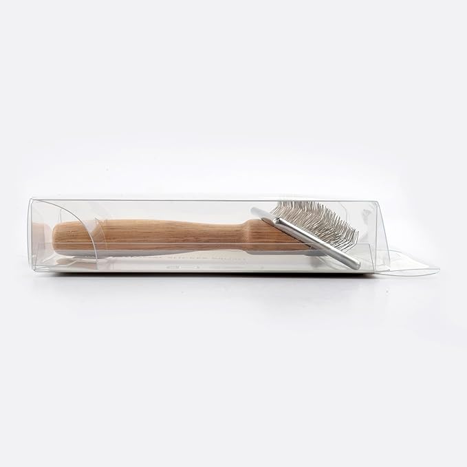 Wooden Slicker Brush - Stainless Steel Soft Pins for Pet Grooming (Size M)