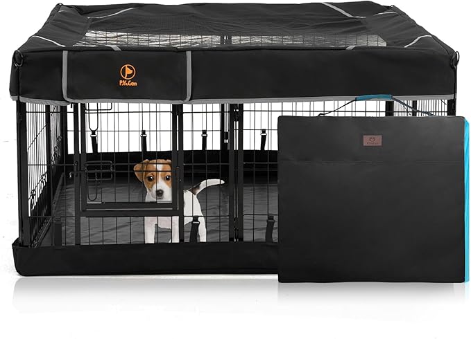 PJYuCien Dog Playpen Outdoor Plus Storage Bag,24" H 8 Panels Puppy Pen with Square Bottom & Top Cover,Heavy Duty Dog Fence for Camping