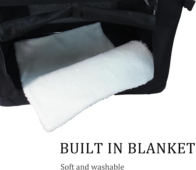 STARBRILLIANT 3-Door Portable Soft-Sided Folding Soft Dog Travel Crate Kennel,Black (28″x21″x21″)