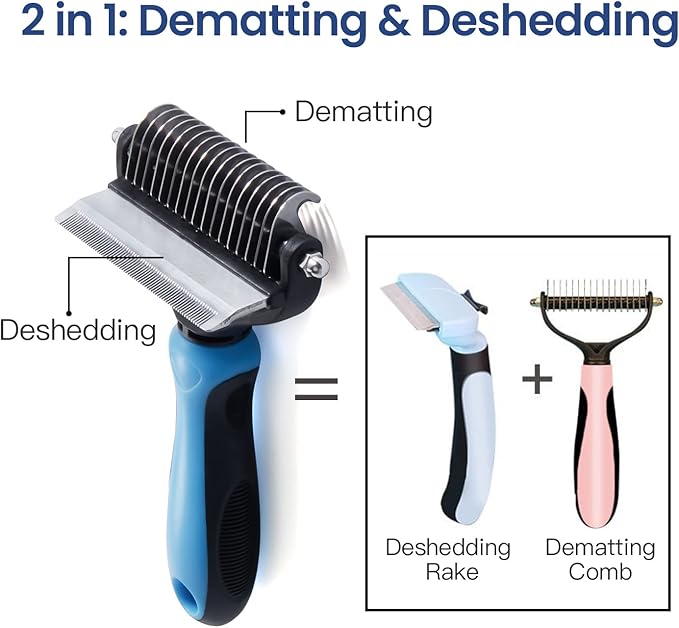 Potaroma Versatile Pet Grooming Brush, Double Sided Shedding and Dematting Undercoat Rake, Reduces Shedding by up to 95% Professional Deshedding Comb Tool for Dogs and Cats (Medium)