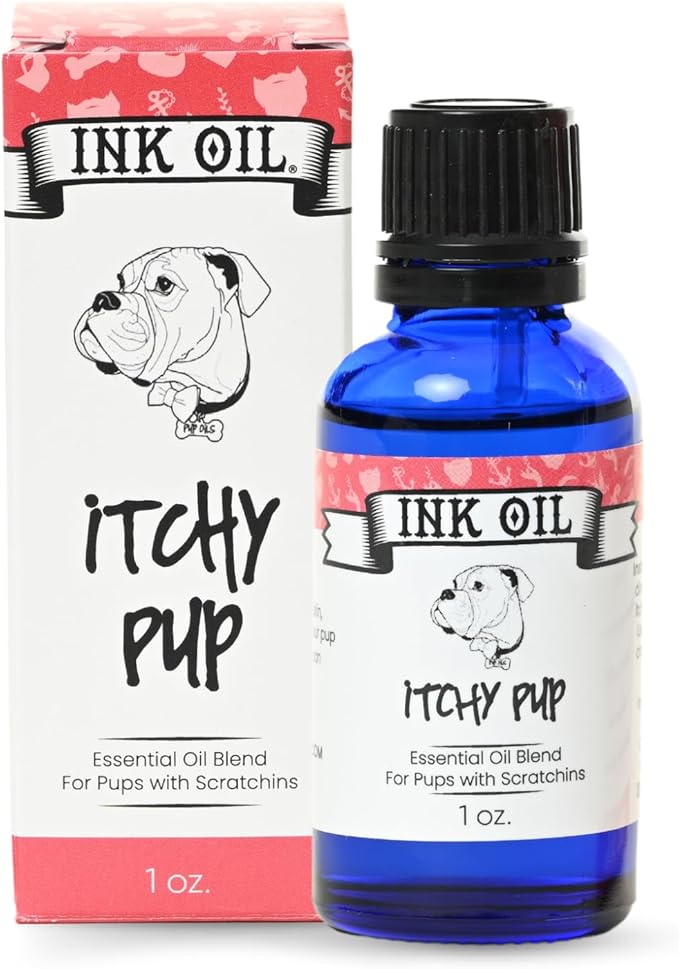 Ink Oil Itchy Pup | Itch Relief Supplement for Dogs | Calms & Soothes Rashes, Dry Skin & Insect Bite | 100% Natural Liquid Drop Pet Health Skin Care | Fast Skin Relief Therapeutic Essential Oil - 1 oz