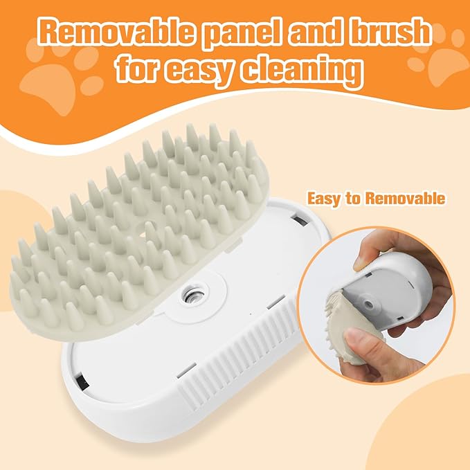 Cat Steam Brush,Silicone Dog Steamy Brushes,Rechargeable Pets Steam Brush for Dogs and Cats,Spritz Defur Comb for Cats,3 In 1 Pet Hair Remover Comb for Massage Grooming,Cleaning,Shedding White