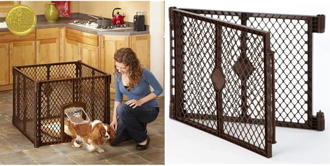 North States MyPet Petyard Passage with 2-Panel Extension Bundle: Freestanding. 7 sq. ft to 18.5 sq. ft. (26" Tall, Brown)