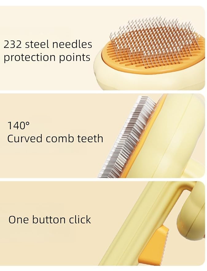 Pet Grooming Tool - Brush with Release Button for Detangling Long and Short Hair, Removing Fur Knots, Shedding, and Fleas on Dogs and Cats