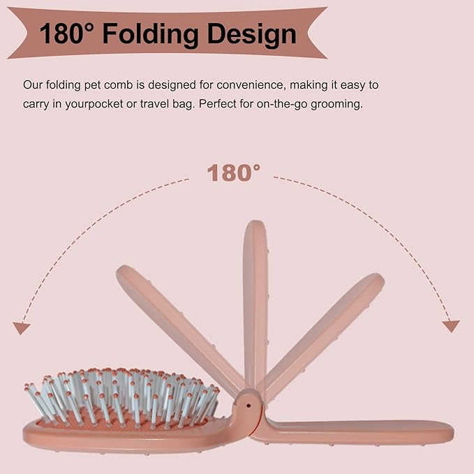 Foldable Cactus Puppy Brush Small Dogs Soft Bristles Grooming Tool Yorkie Shih Tzu Maltipoo Maltese (Pink)