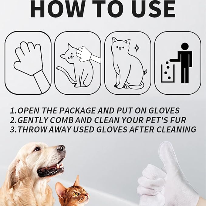 Coldcool 6 PCS Pet Bathing Wipes for Dogs and Cats, Cleaning, Deodorizing Grooming Gloves, Wipes Gloves for Dog and Cat Fur Face, Ear, Eye, Paws Cleaning Wipes Pet Wash Free Gloves