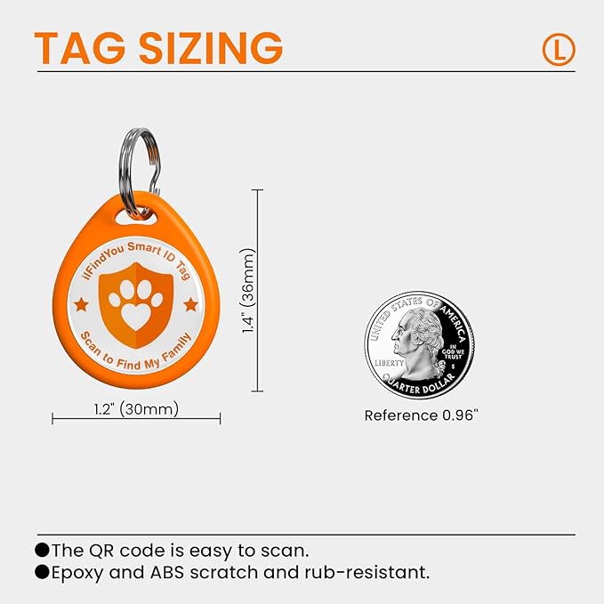 Dog Tags Personalized, QR Code Pet ID Tags for Dog Collar, Online Profile, Scan Location Alerts, Orange