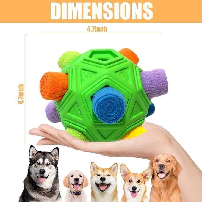 Dog Snuffle Ball-Interactive Puzzle Dog Toys Encourage Natural Foraging Skills Slow Feeder for Training and Stress Relief, Cloth Strip Hiding Food Chew Toys for Any Size Dogs with Squeaky Carrot Toy