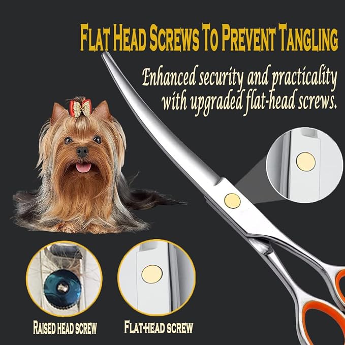 AIRY 7.5-in Professional Dog Grooming Scissors Set - Premium Stainless Steel Scissors Kit Including Straight Cutting, Thinning Shears, Curved Scissors,Comb and Storage Bag,Pet Grooming Kit for Dogs