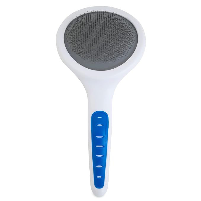 JW Pet Gripsoft Dog Soft Pin Slicker Brush with Non-Slip Rubber Grip (Angled Stainless Steel Tines),Assorted Colors,8 Inch,65002