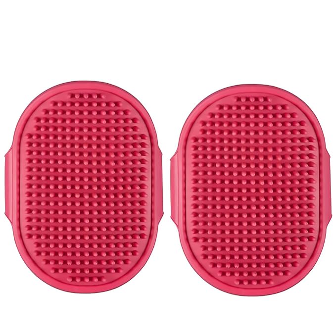 Dog Bath Brush. Dog Washing Brush.2 Sets Short Haired and Long Haired Dog and Cat Bath Brushes (rose)