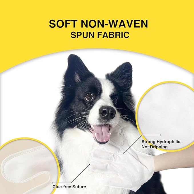 Pet Dogs Wipes Gloves 12PCS Cleaning, Cat Wipes Dog Bath Wipes, Dry Cleaning Gloves for Cats&Dogs, Pet Wash Free Gloves, Pet Bath Gloves,Pet Fur Care, Aloe Extra Nourish and Cleaning 2Pack