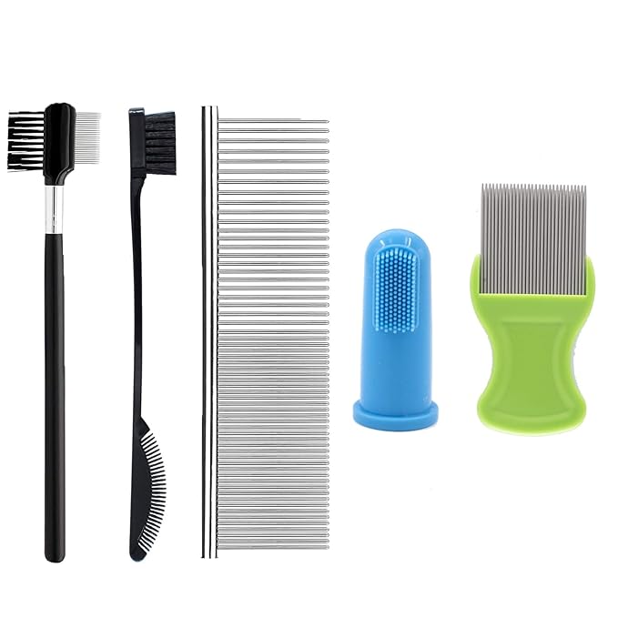 Tear Stain Remover Combs for Pets - Stainless Steel Eye Brush Tools, Durable Flea and Lice Removing Set with Teeth Grooming, 5 Types for Dogs, Cats, Puppies