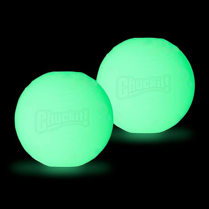 Chuckit! Max Glow Ball Dog Toy - Glows in the Dark - Made from Durable Rubber - Size Medium - For Dogs 20-60 lbs - 2.5-inch Diameter - Pack of 2