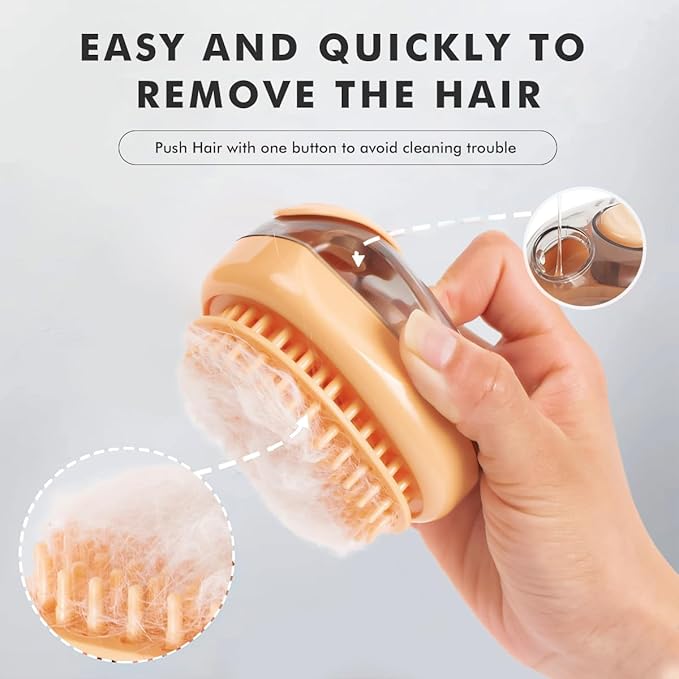 Pet Bath Scrubber with Shampoo Dispenser – Washing & Grooming Tool for Cats and Dogs, Removes Loose Fur for Long/Short Hair (Orange)
