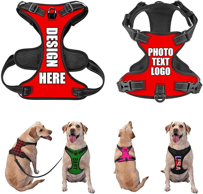 Custom Pet Traction Chest Harness for Training Walking with No Pulling Tugging Choking Pressure, Customized Comfy Dog Chest Harness, Reflective Pet Harnesses Customization, Red, M