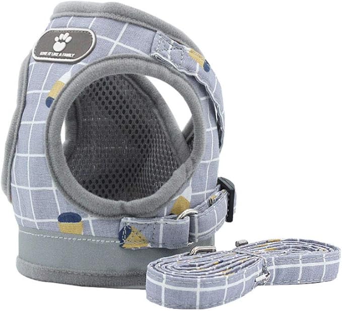 FEimaX No Pull Dog Harness and Leash Set, Soft Padded Pet Plaid Vest Harness for Small Medium Dogs and Cats, Reflective Ajudstable Puppy Harnesses for Walking Training
