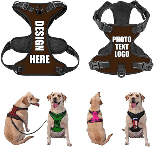 Custom Pet Traction Chest Harness for Training Walking with No Pulling Tugging Choking Pressure, Customized Comfy Dog Chest Harness, Reflective Pet Harnesses Customization, Darkbrown, M