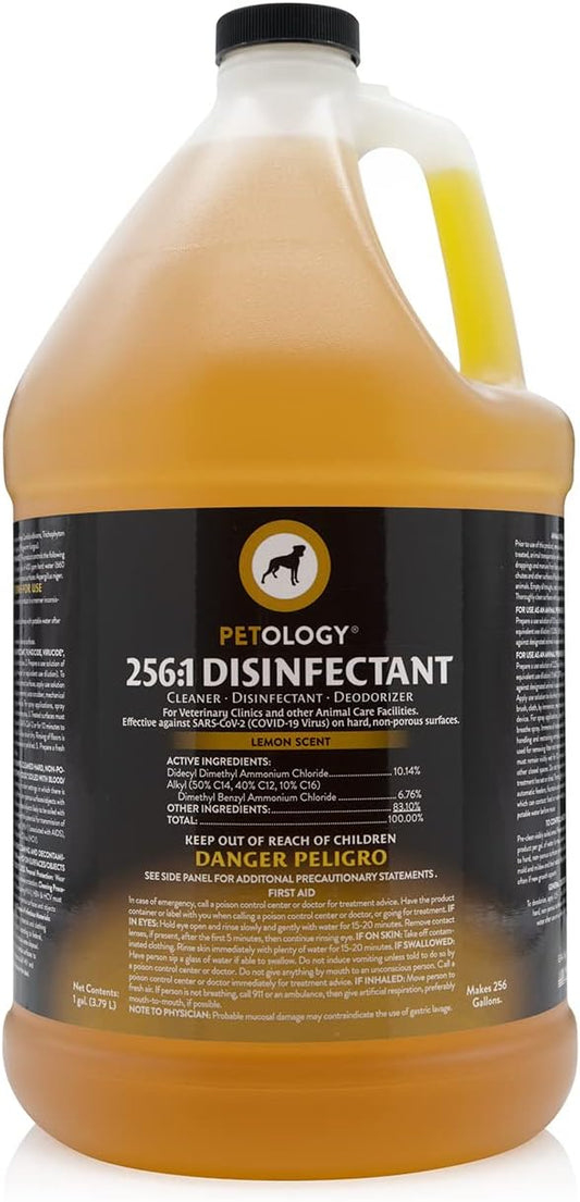 256:1 Disinfectant, 1 Gallon - Liquid Concentrate Disinfectant and Deodorizer, Sanitizer for Veterinary Clinics and Kennels, Effective Against Viruses and Bacteria (Lemon)